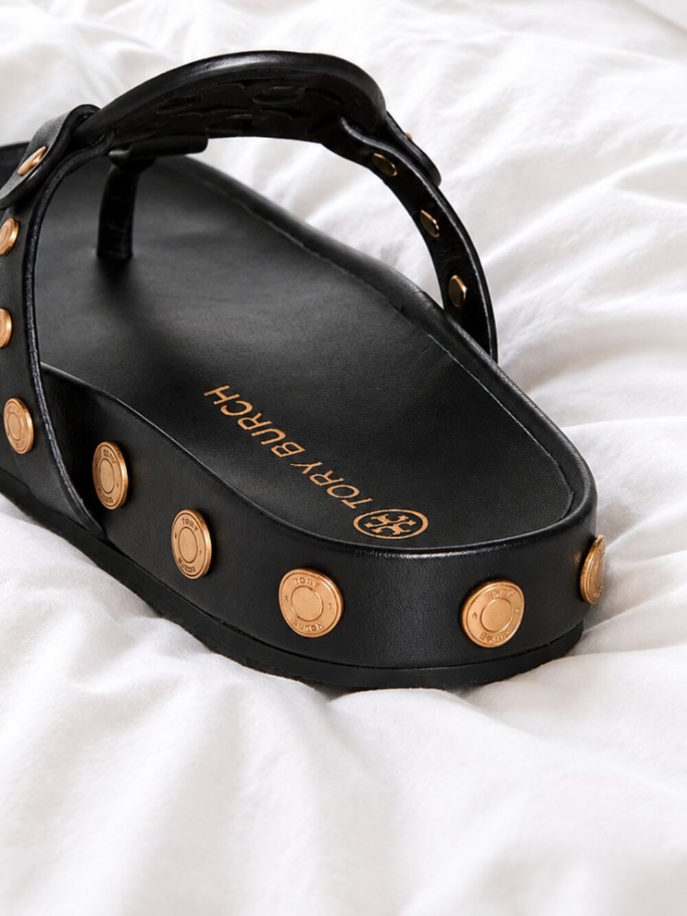 Tory Burch Black Calf Leather Miller Cloud Coin Sandals In Perfect Black - Picture 4 of 5